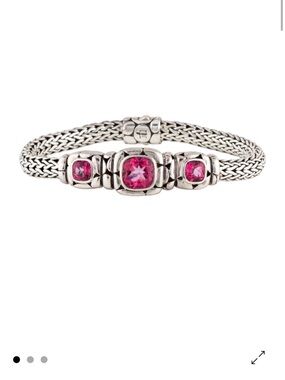 John Hardy Bracelet with Three  Pink Topaz Stones 925 Sterling Silver